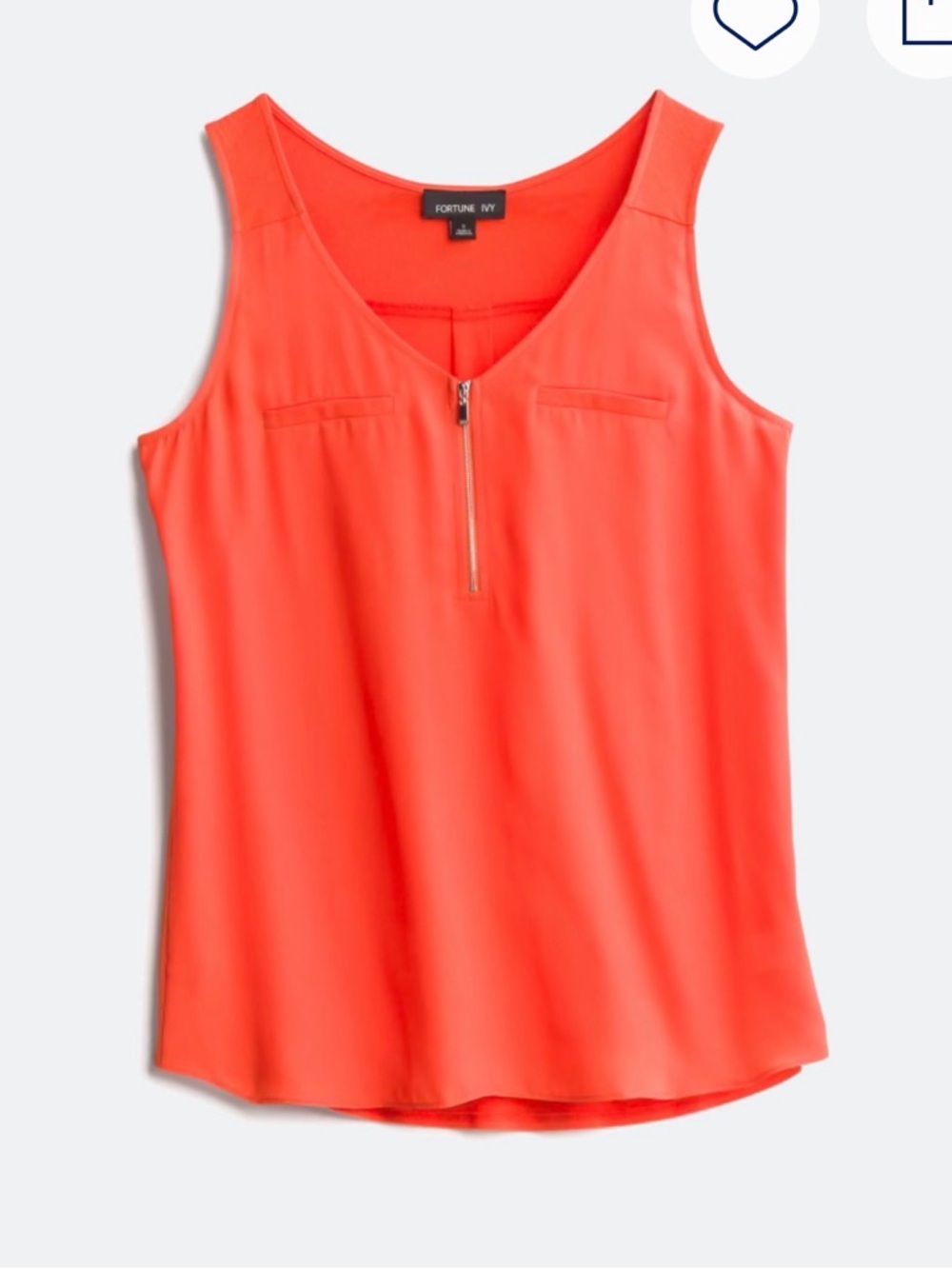 Coral Zip-Front Sleeveless Blouse